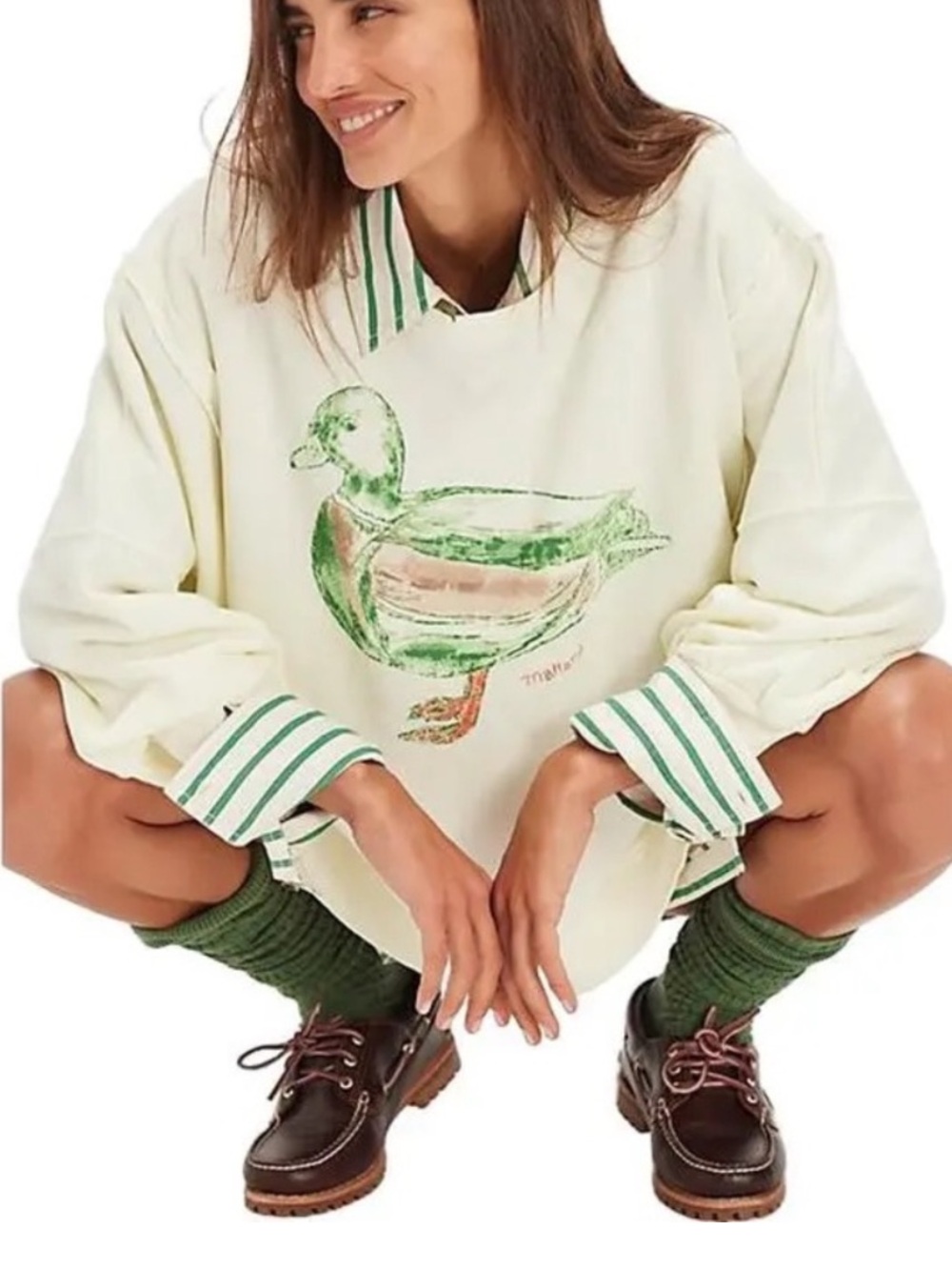 Free People We The Free Graphic Printed Camden Pullover in Mallard Combo NWT